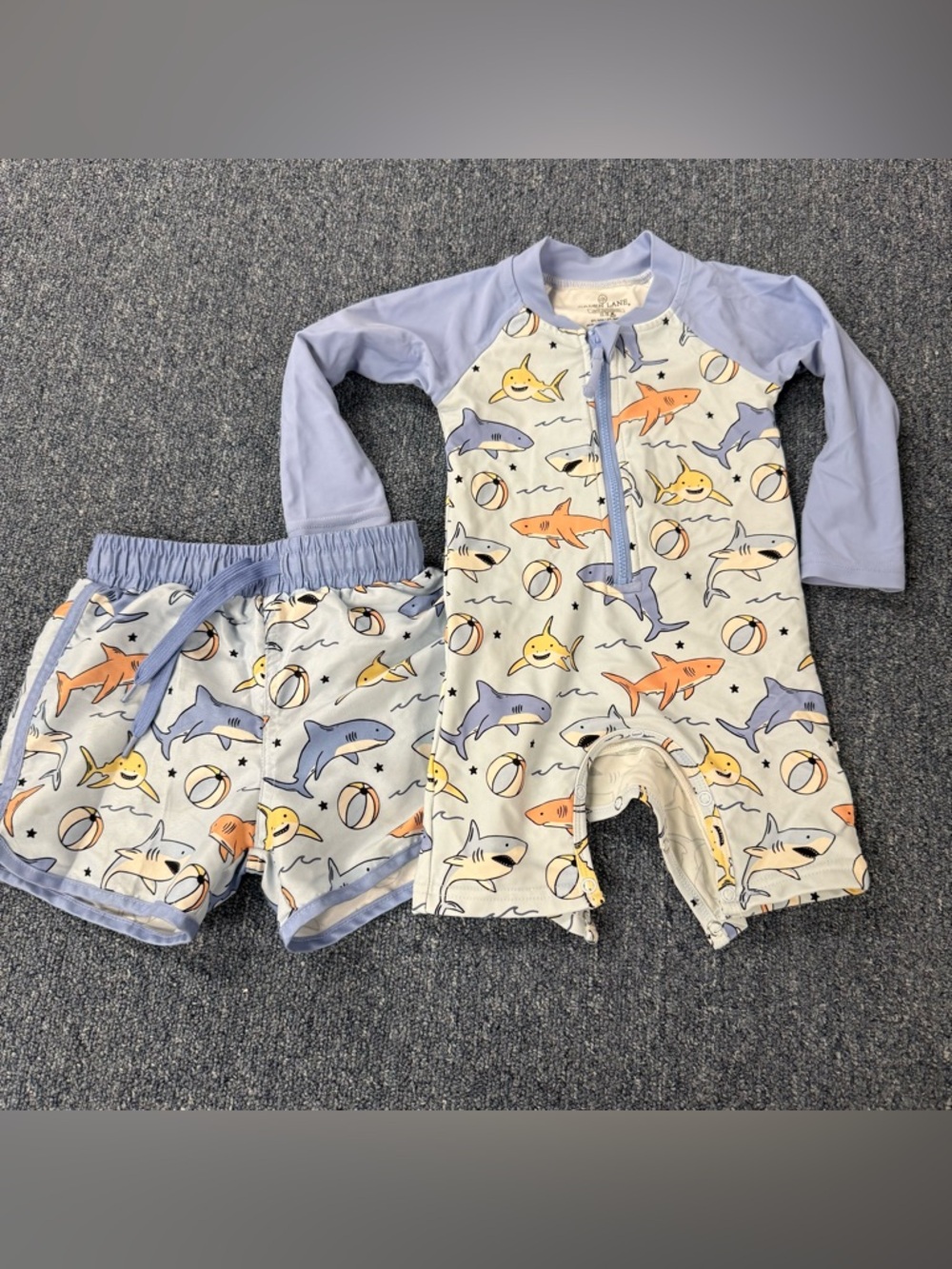 Caden Lane Swimsuit Matching Set Shark Print Baby Size 12-18 months